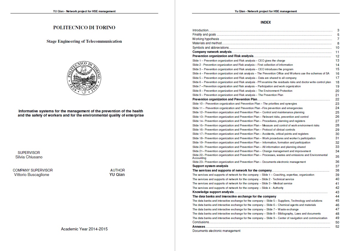 Informative systems for the management of the prevention of the health and the safety of workers and for the environmental quality of enterprise